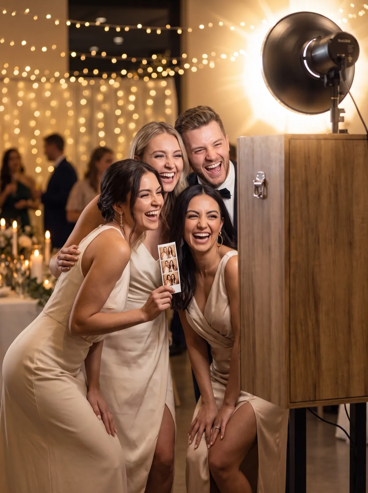 Group of guests posing in front of the Classic photo booth